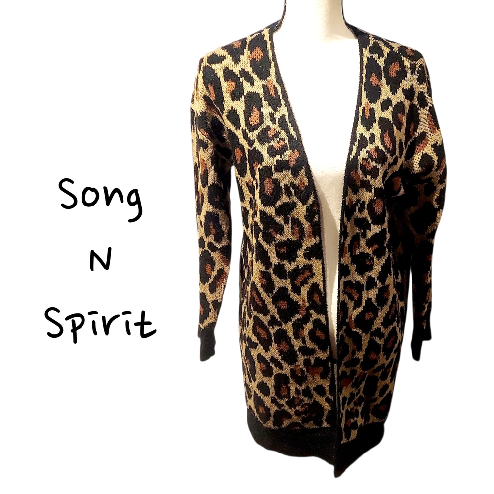 Black and Brown Leopard Print Cardigan Sweater